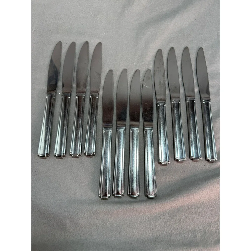 Oneida Etage 12pc Place / Dinner Knives 18/10 Stainless Steel 2529 Post Modern
